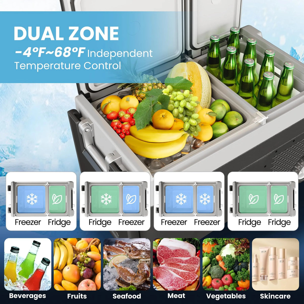 12 Volt Refrigerator, Electric Cooler, Portable Freezer, 12V Fridge -4℉~68℉, 12V Cooler with Wheels & 2 Baskets for Travel, Truck, Boat, Camping