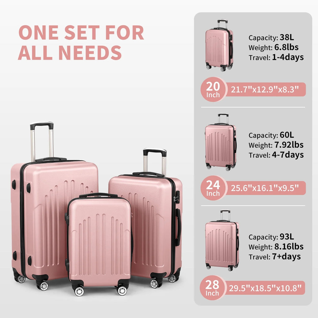 Zimtown 3 Piece Nested Spinner Suitcase Luggage Set With TSA Lock Royal Blue