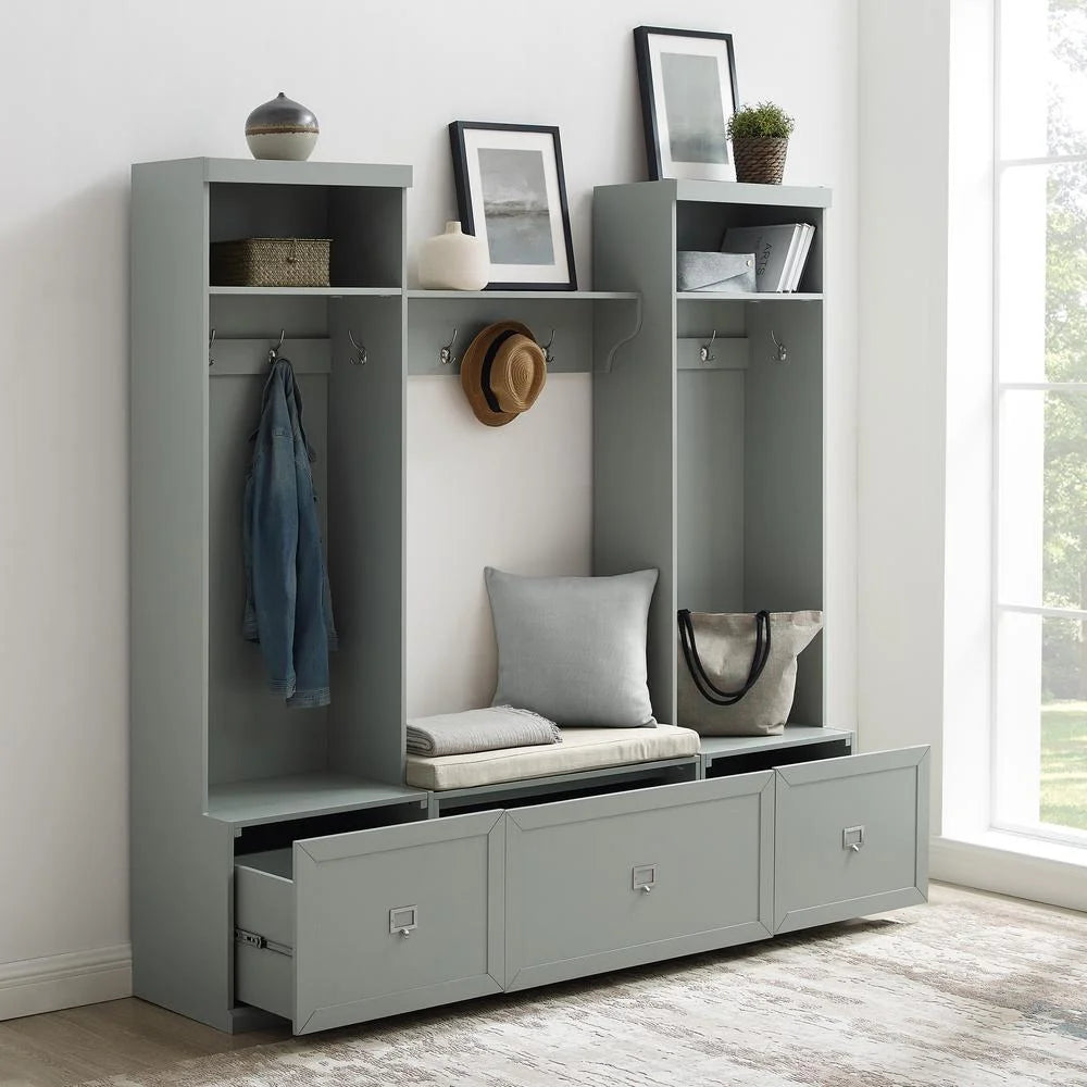 Crosley Furniture Harper 4Pc Entryway Set White - Bench, Shelf, & 2 Hall Trees