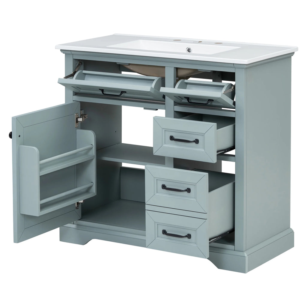 Christopher Knight Home 36" Bathroom Vanity with Sink, Tip-out Drawers, Soft-Close Doors, Grey