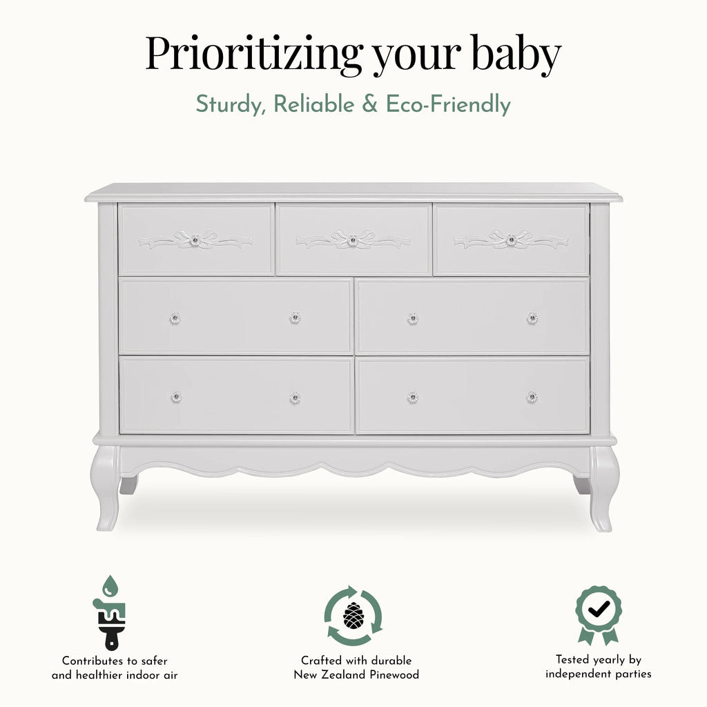 Evolur Aurora 7-Drawer Double Dresser in Ivory Lace, Spacious Drawers
