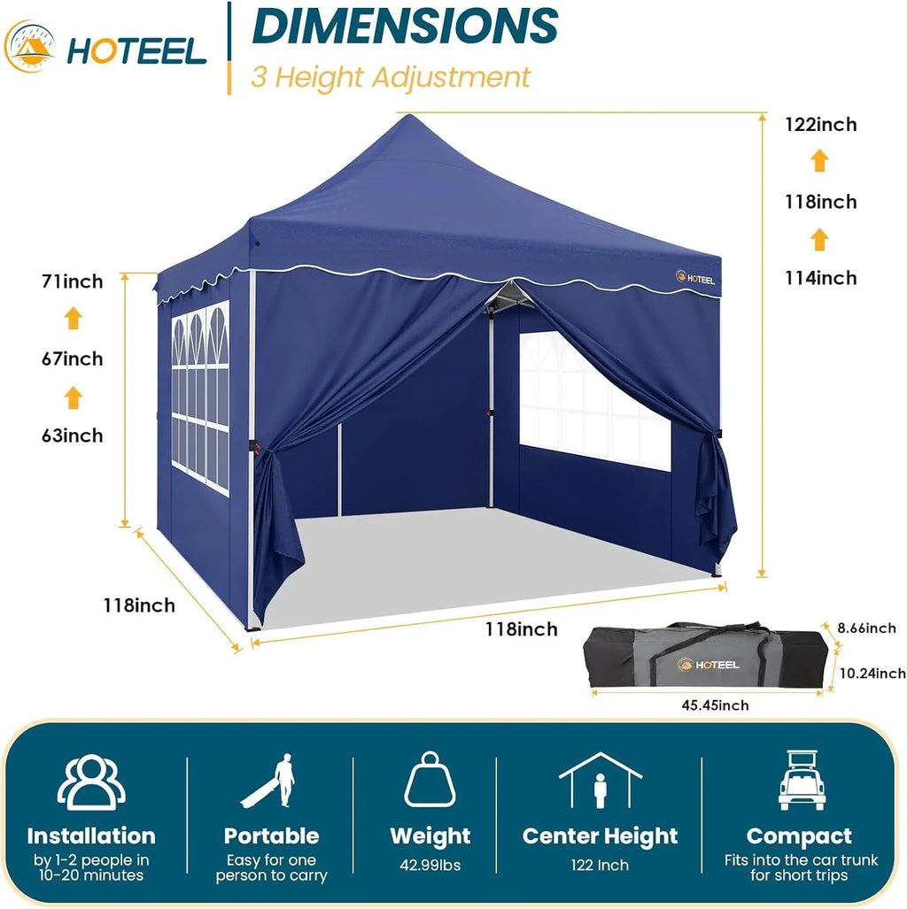 SANOPY 10' x 20' Pop up Canopy Party Tent with 6 Removable Sidewalls, Wave Eave Outdoor Waterproof Patio Gazebo Tent with Carry Bag, Backyards Camping Picnics, Black
