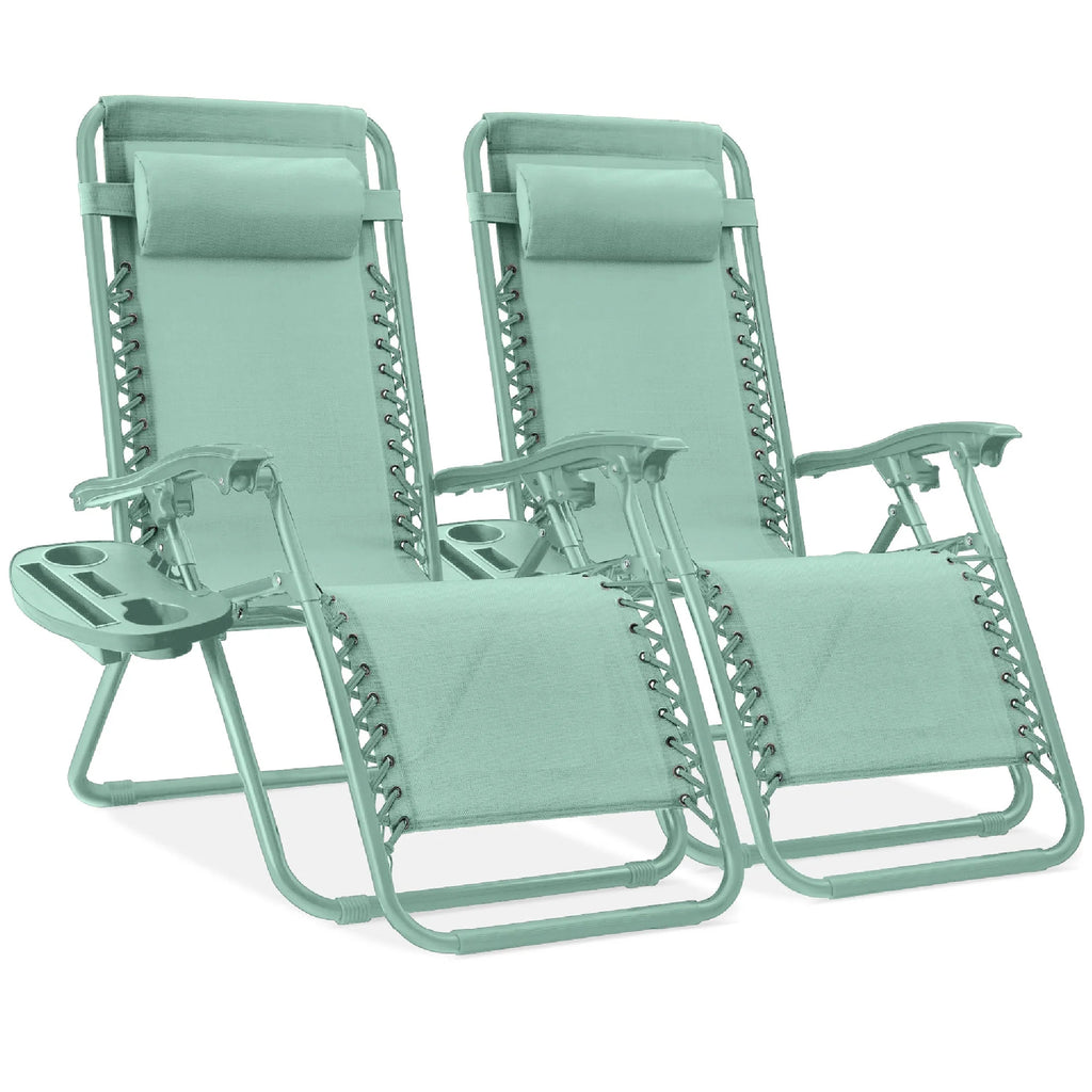 Best Choice Products Set of 2 Zero Gravity Lounge Chair Recliners for Patio, Pool w/ Cup Holder Tray - Gray