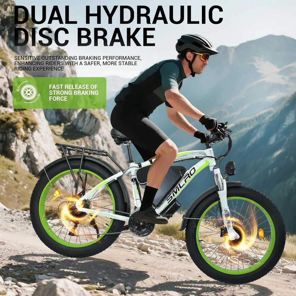 3000W Peak Dual Motor Ebike, 52V 30AH Battery Electric Bike for Adults, 7-Speed 40MPH AWD Ebike Mountain Snow E-Bike with 26" x 4.0 Fat Tire MTB Hydraulic Disc Brake  for Off-Road Snow