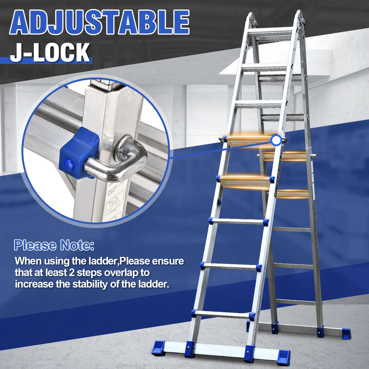 HBTower Ladder, A Frame 4 Step Extension Ladder, 14 Ft Multi Position Ladder with Removable Tool Tray and Stabilizer Bar, 330 lbs Capacity Telescoping Ladder for Household and Outdoor Work