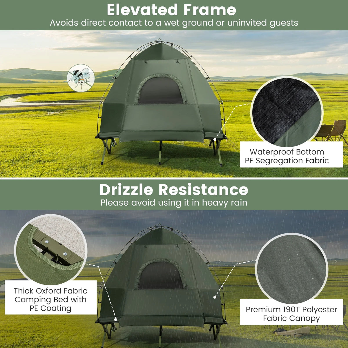 Gymax 2-Person Camping Tent Cot 5-in-1 Folding Camping Bed w/ Air Mattress Pillow Sleeping Bag