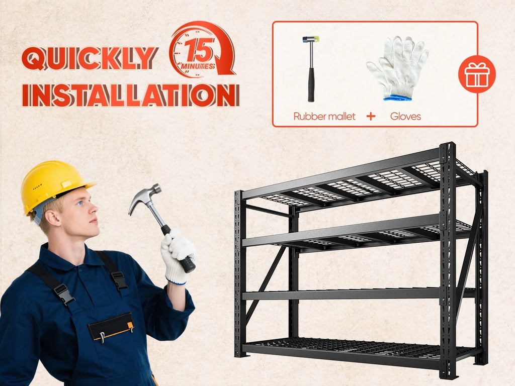 REIBII 11000LBS Heavy Duty Industrial Shelving Unit for Garage Storage,Shop,Warehouse,Basement,Commercial,60"W x 24"D x 72"H