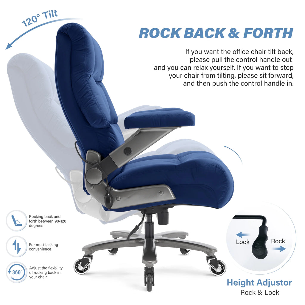 Big and Tall 700lbs Office Chair, Ultra-Soft Fabric Executive Desk Chair, Ergonomic Computer Chair with 3D Flip Up Arms, Adjustable Lumbar Support, Heavy Duty Metal Base and Quiet Rubber Wheel, Black