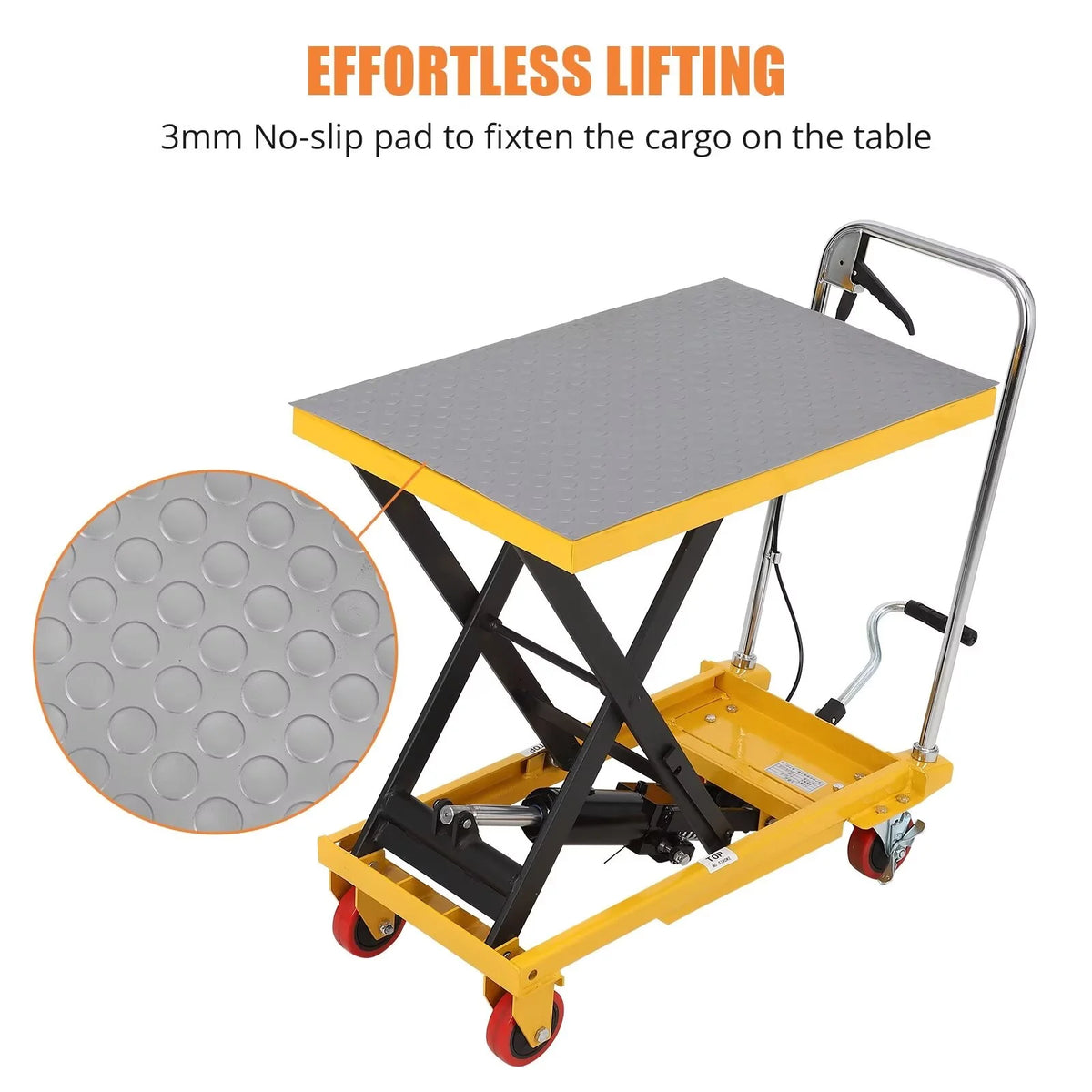 Hydraulic Lift Table Cart, 500lbs Capacity 59" Lifting Height, Single Scissor Lift Table Cart with 4 Wheels and Non-Slip Pad, Manual Elevating Cart for Material Handling Transportation