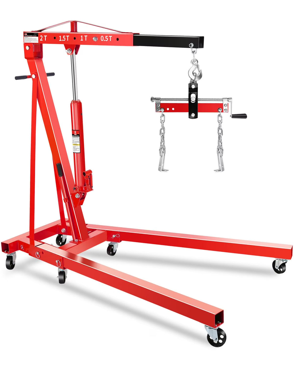 Garvee 2-Ton Shop Crane with Lever, Hydraulic Folding Engine Hoist w/6 Steel Casters - Lift Car Transmissions, Boat Motors, Farm Equipment