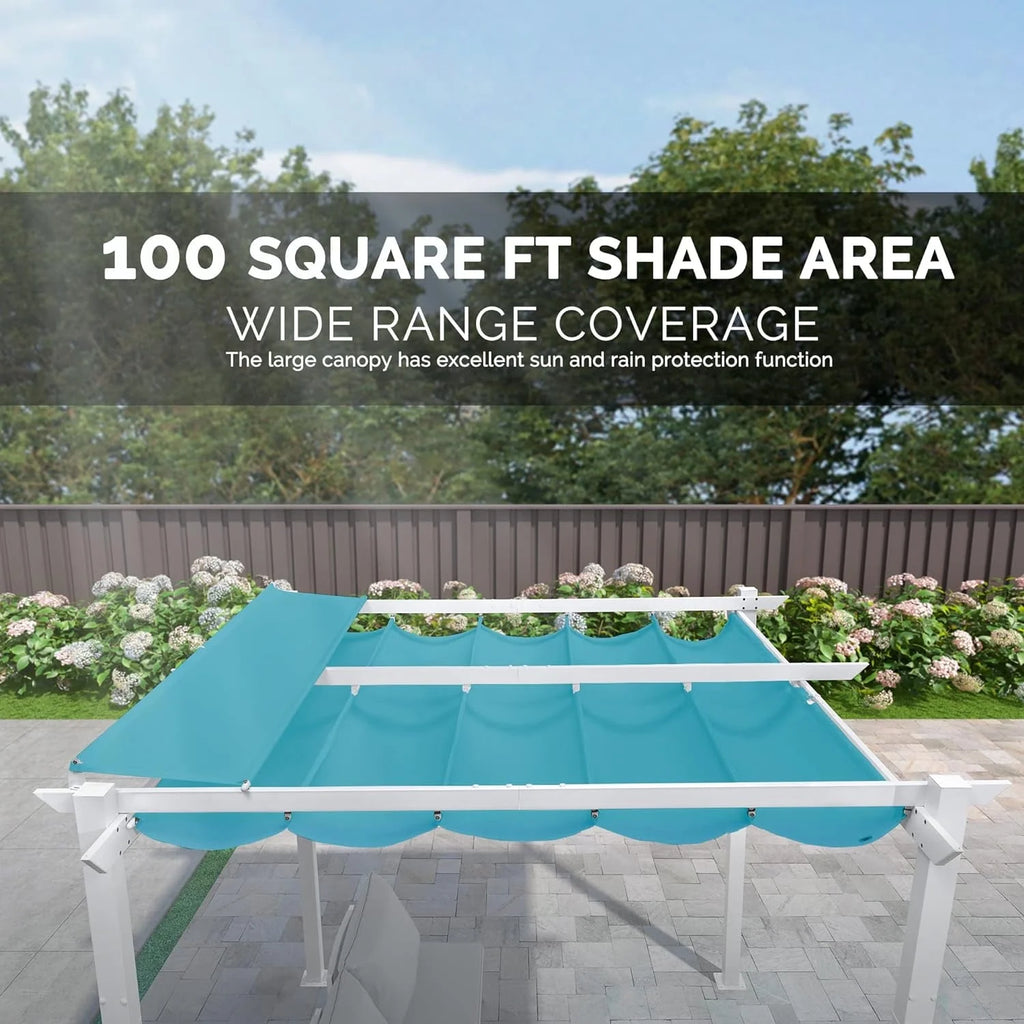 PURPLE LEAF Outdoor Retractable Pergola with Sun Shade Canopy 10' x 13' Patio Aluminum Pergola Shelter for Backyard Deck Garden Modern Metal Grape Trellis Pergola, Beige