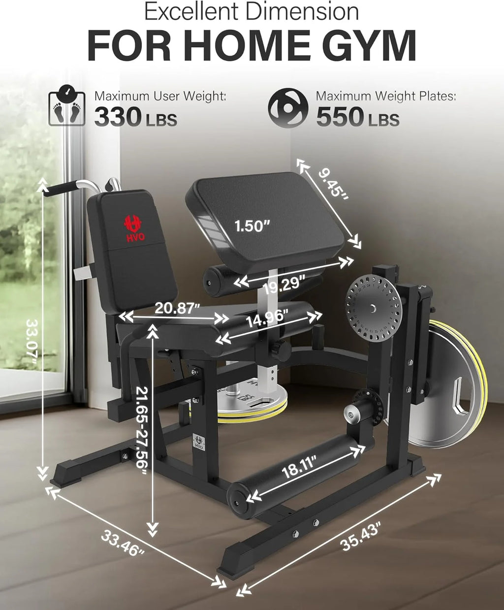 HVO Leg Extension and Curl Machine - Leg Extension Machines for Home Gym Leg Hamstring Workout Lying Seated Adjustable