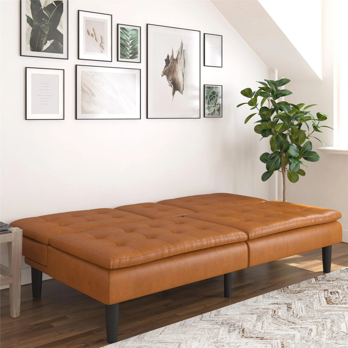 Mainstays Memory Foam 71.5" Futon with Cupholder and USB, Black Faux Leather