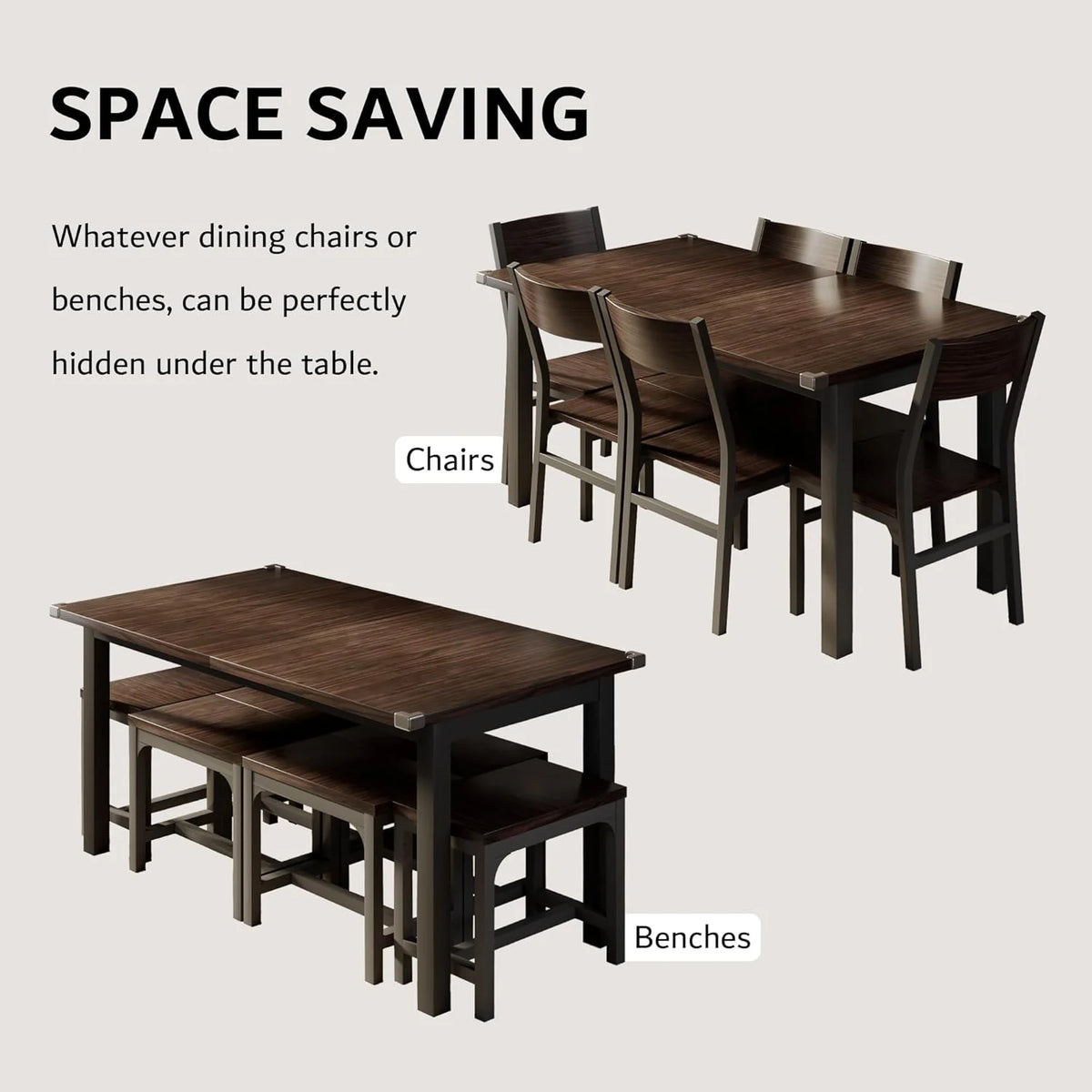 iPormis 63" Extendable Dining Table for 4-8, Square Wooden Dining Room Table with Metal Base, Modern Extendable Table for  Small Kitchens, Dining Office Areas, Black