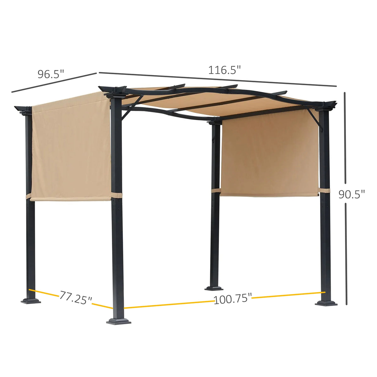 Outsunny 8' x 10' Retractable Pergola Canopy Steel Frame Polyester Fabric Gazebo with Top Cover,Retractable Canopy Shade Awning