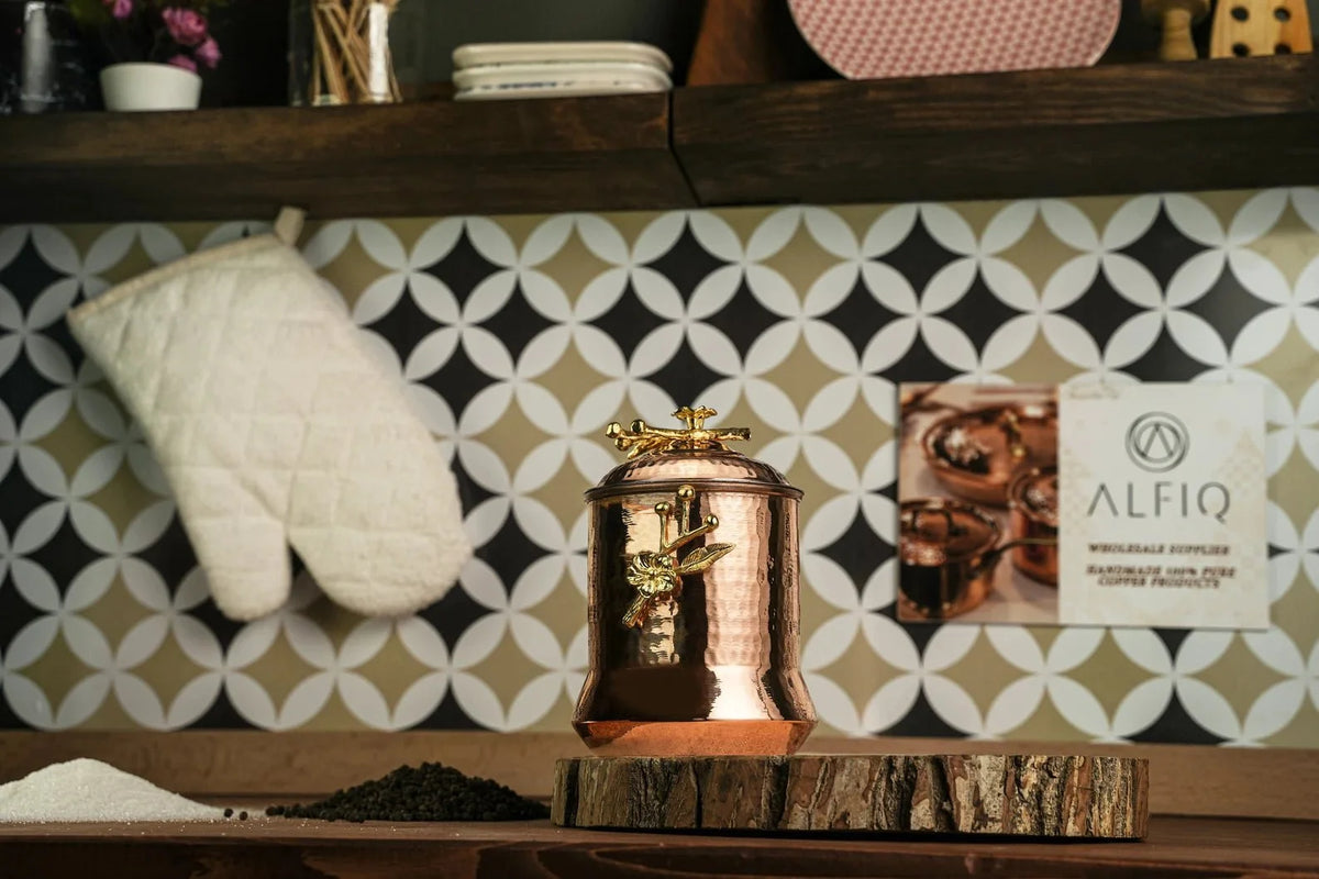 Set of 3 Solid Copper Canister Set with Lid | 100% Copper Kitchen Storage Box| Copper Spice Jar Container