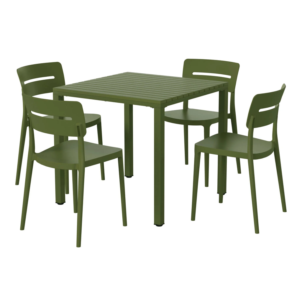 WestinTrends Playa 5-Piece Outdoor Metal Frame Dining Table Patio Set with Stackable Patio Dining Chairs, Olive Green