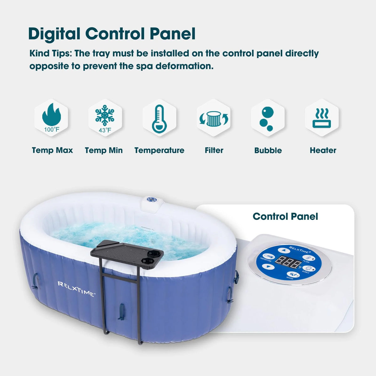 RELXTIME 2 Person Oval Inflatable Hot Tub Set, Blue