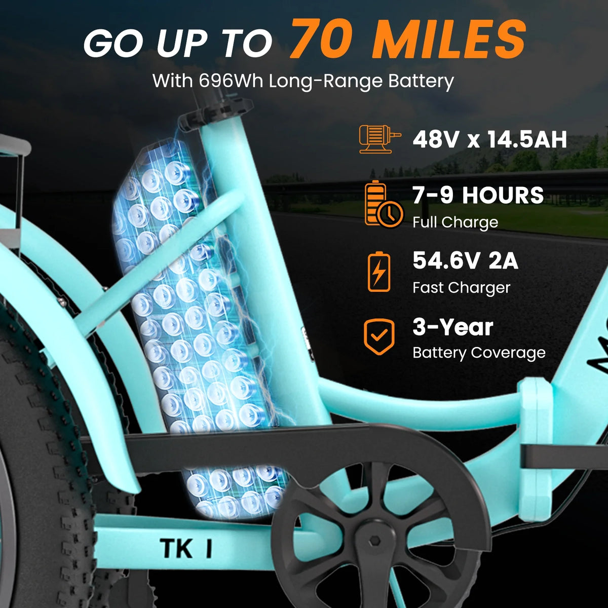 MOONCOOL TK1 Folding Electric Tricycle for Adults,48V 14.5Ah Removable battery, 500W��Peak 1000w��Motor, 20" Fat Tire Step-Thru 3Wheel Electric Bicycle w/Front&Rear Baskets, Certified to UL 2849 by SGS