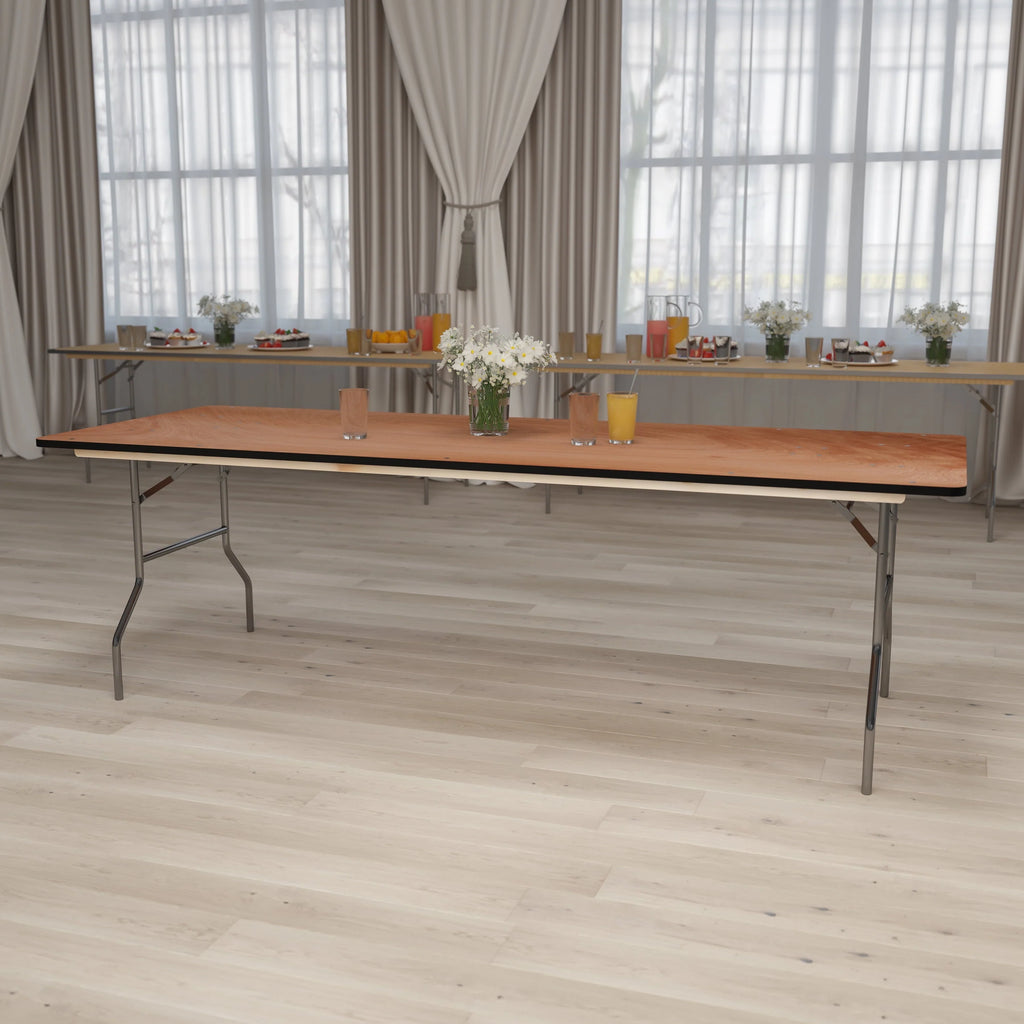 Flash Furniture Fielder 8-Foot Rectangular Wood Folding Banquet Table with Clear Coated Finished Top