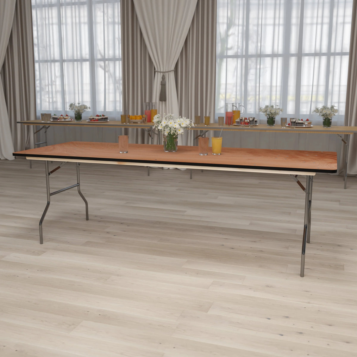 Flash Furniture Fielder 8-Foot Rectangular Wood Folding Banquet Table with Clear Coated Finished Top