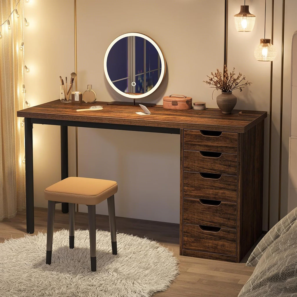 Tribesigns 47 inches Vanity Desk with 5 Drawers, Rustic Makeup Dressing Table with Storage, Modern Simple Computer Desk for Women, Girls (Brown)