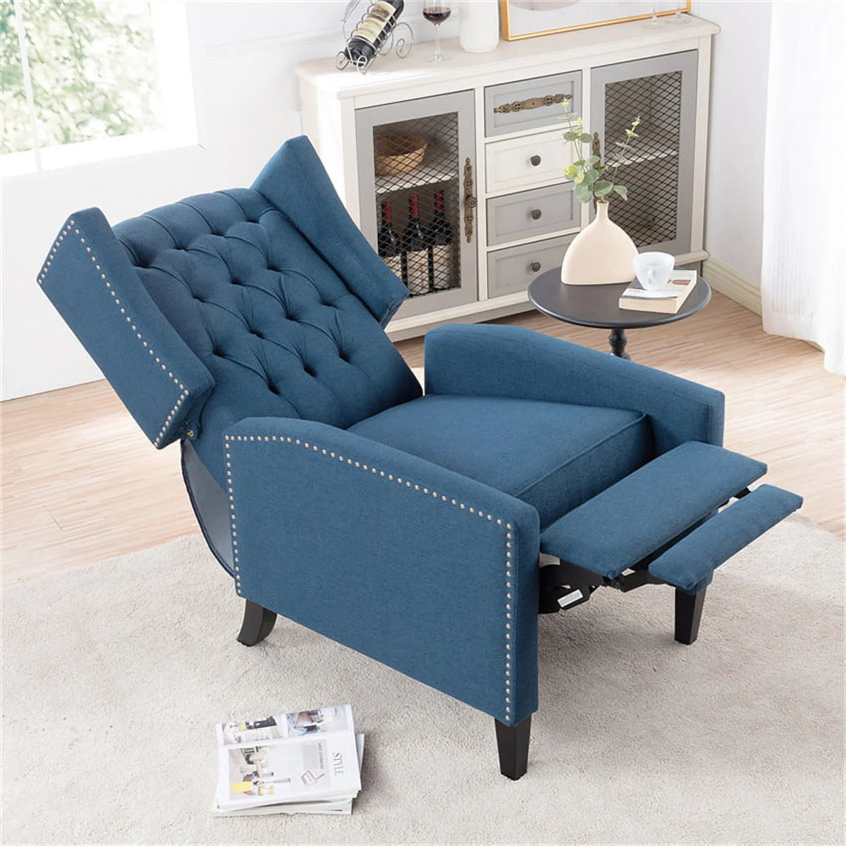Triple Tree Modern Fabric Foam Wood Solid Print Nailhead Trim Accent Chair, Beige
