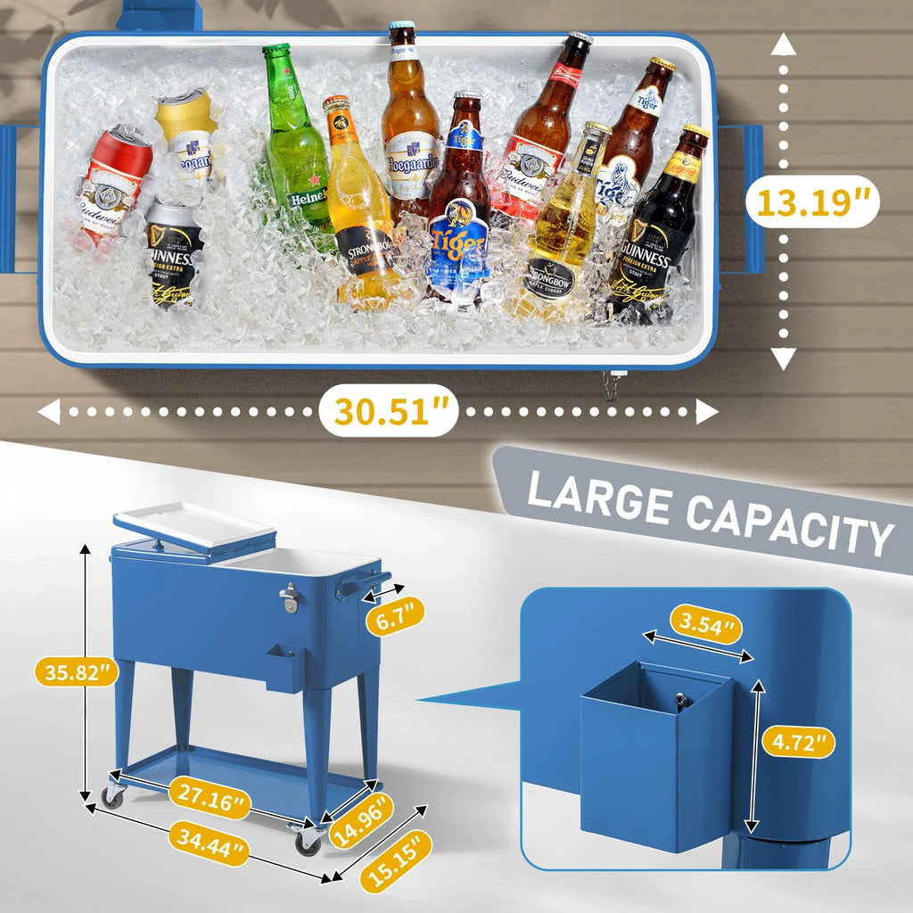 Ktaxon 80 Qt Rolling Ice Chest Cooler Cart Outdoor Trolley with Storage Shelf, Bottle Opener & Cap Collector for 48 Hour Cold Drinks,Lemon Yellow