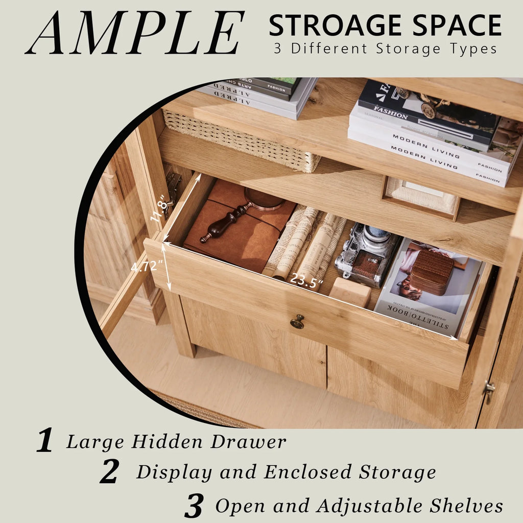 IFGET 71-Inch Arched 4-Tier Bookcase with Glass Doors and Drawers