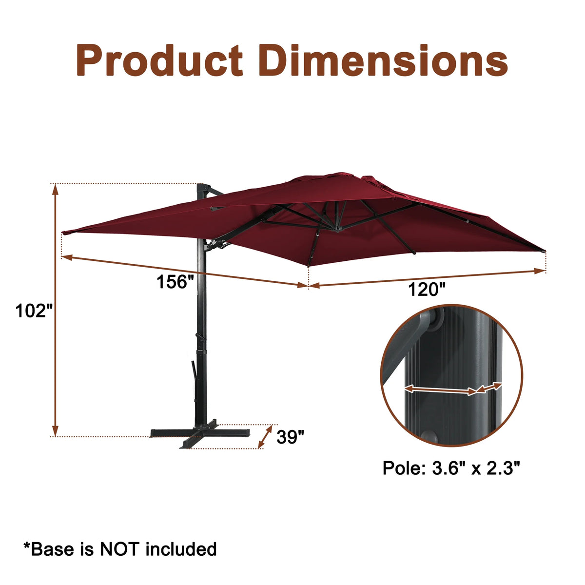 Boyel Living 10 x 13 FT Rectangle Patio Offset Umbrella Outdoor Large Cantilever Umbrella Heavy Duty Sun Umbrella, Gray(Without Base)