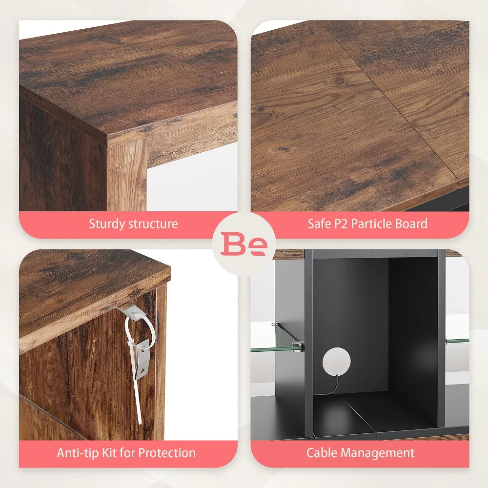 Bestier Entertainment Center with LED Lights TV Stand Media Console Table for TVs up to 60" in Light Grey