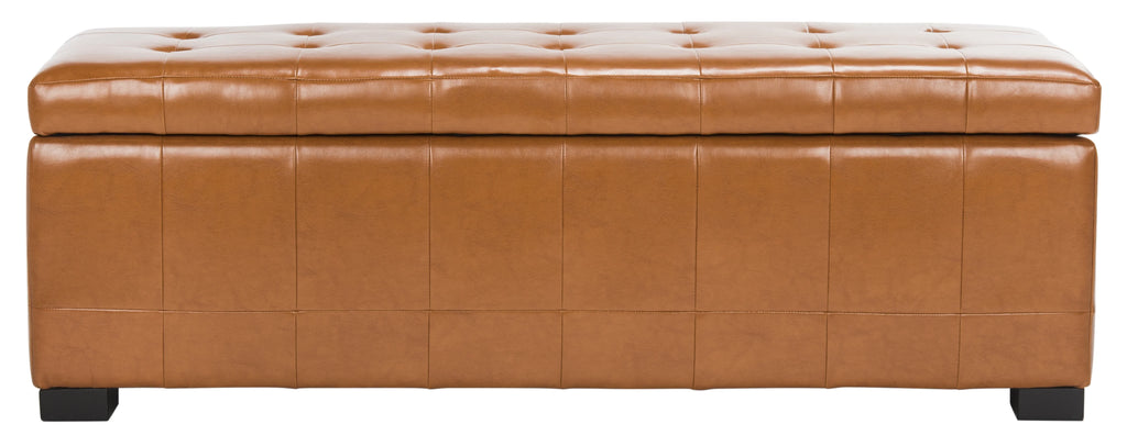 SAFAVIEH Large Manhattan Rustic Tufted Storage Bench, Brown