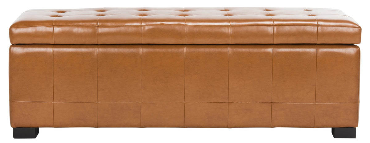 SAFAVIEH Large Manhattan Rustic Tufted Storage Bench, Brown