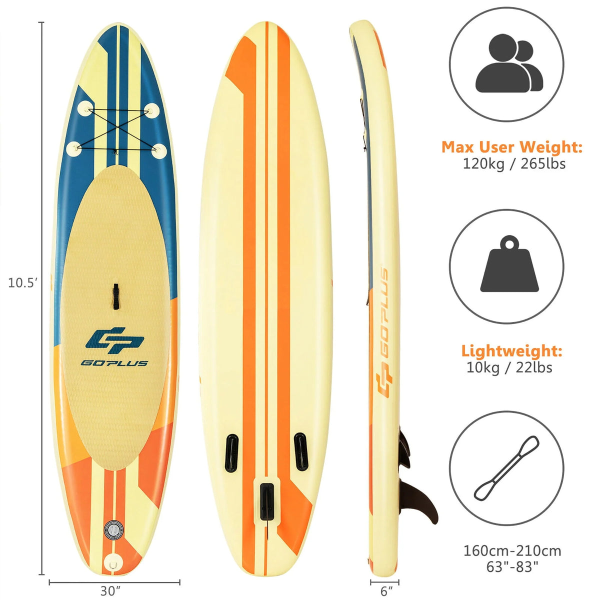 Goplus 10.5ft Inflatable Stand Up Paddle Board Surfboard with Bag Aluminum Paddle Pump