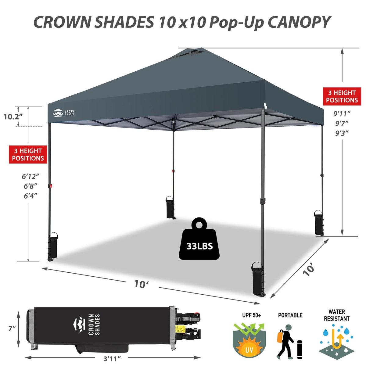 CROWN SHADES 8x8 Pop Up Canopy with One Push Setup Easy Outdoor Sun Shade for Events Parties Camping Forest Green