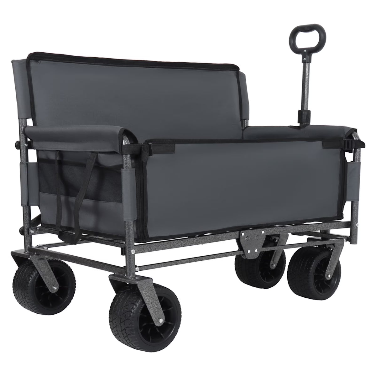 3-in-1 Collapsible Wagon Cart with Bench Seat, 500lbs Convertible Heavy Duty Utility Wagon with Flexible Handle, All-Terrain Folding Grocery Cart with Wheels for Shopping, Camping, Orange
