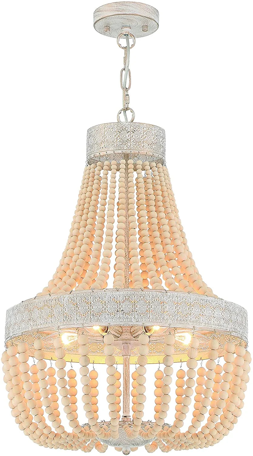 Vanity Art 5 Light Unique Empire Chandelier with Beaded Accents | Modern Hanging Lighting, Ceiling Lights Fixtures for Dining Room Living Room Bed Room Kitchen SYB5265DW-LT