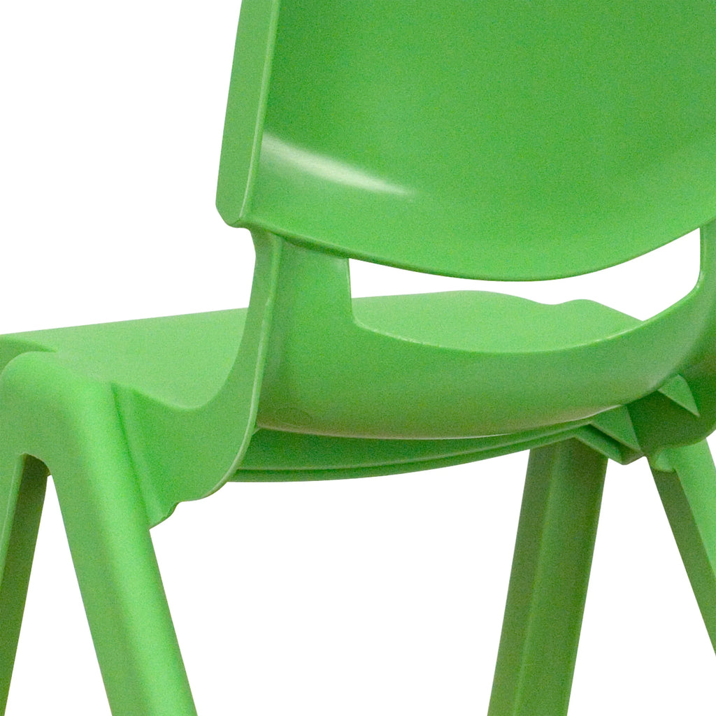 Emma + Oliver 4 Pack Green Plastic Stack School Chair with 12" Seat Height - Kids Chair