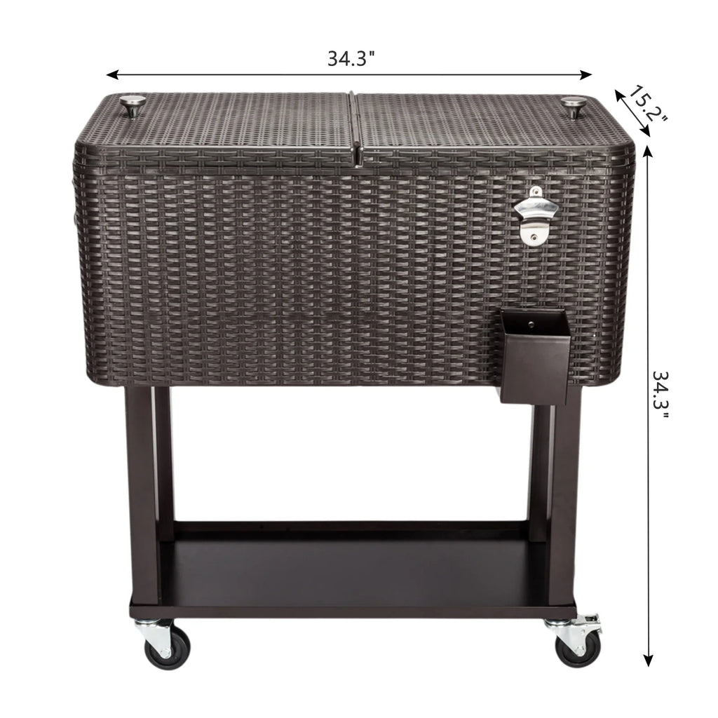 EasingRoom Iron Spray Plastic Patio Cooler Cart with Tray Cooler with Shelf Green