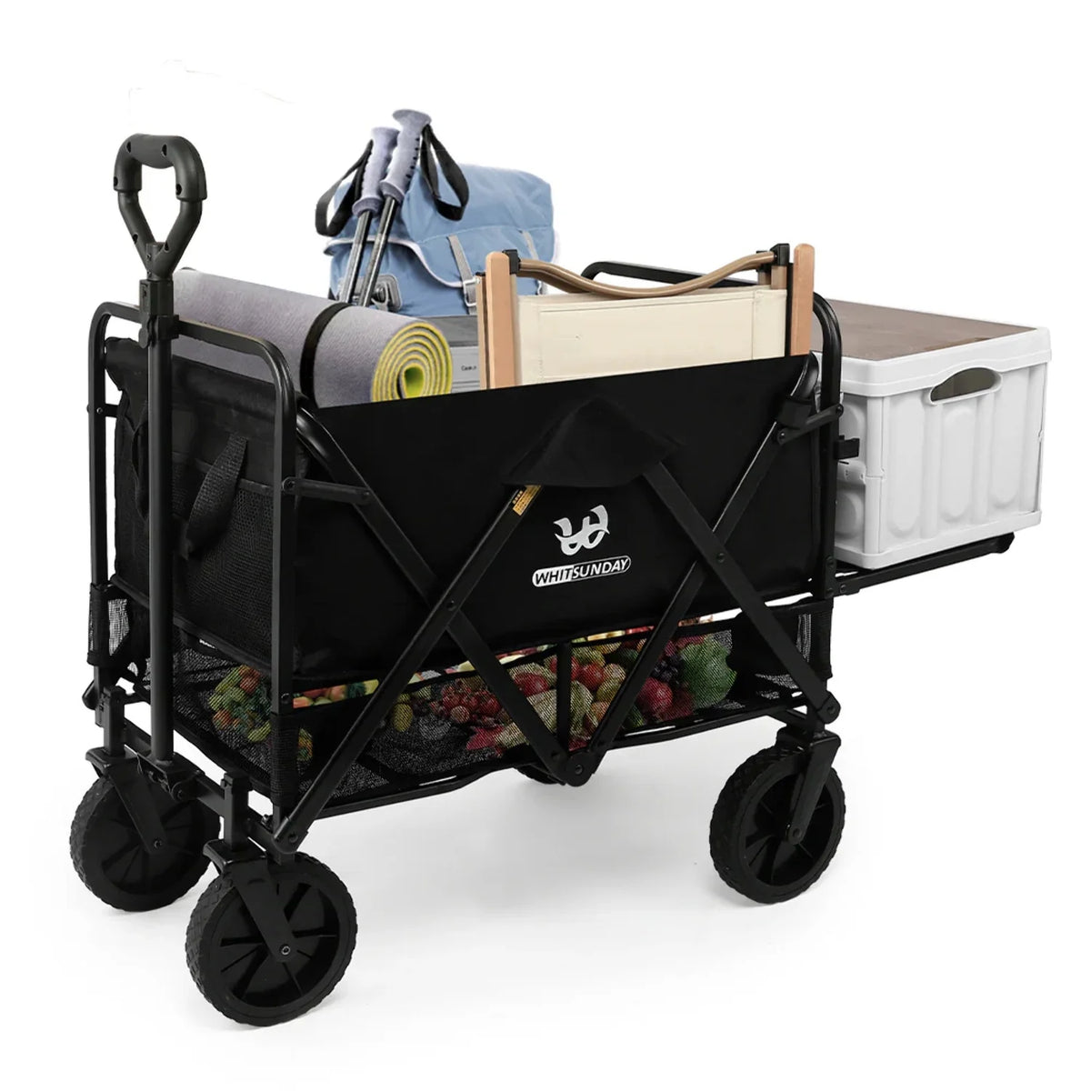 Collapsible Double Decker Wagon, Heavy Duty Foldable Wagon with All-Terrain Big Wheels, Beach Wagon for Camping, Sports, Shopping, Garden��