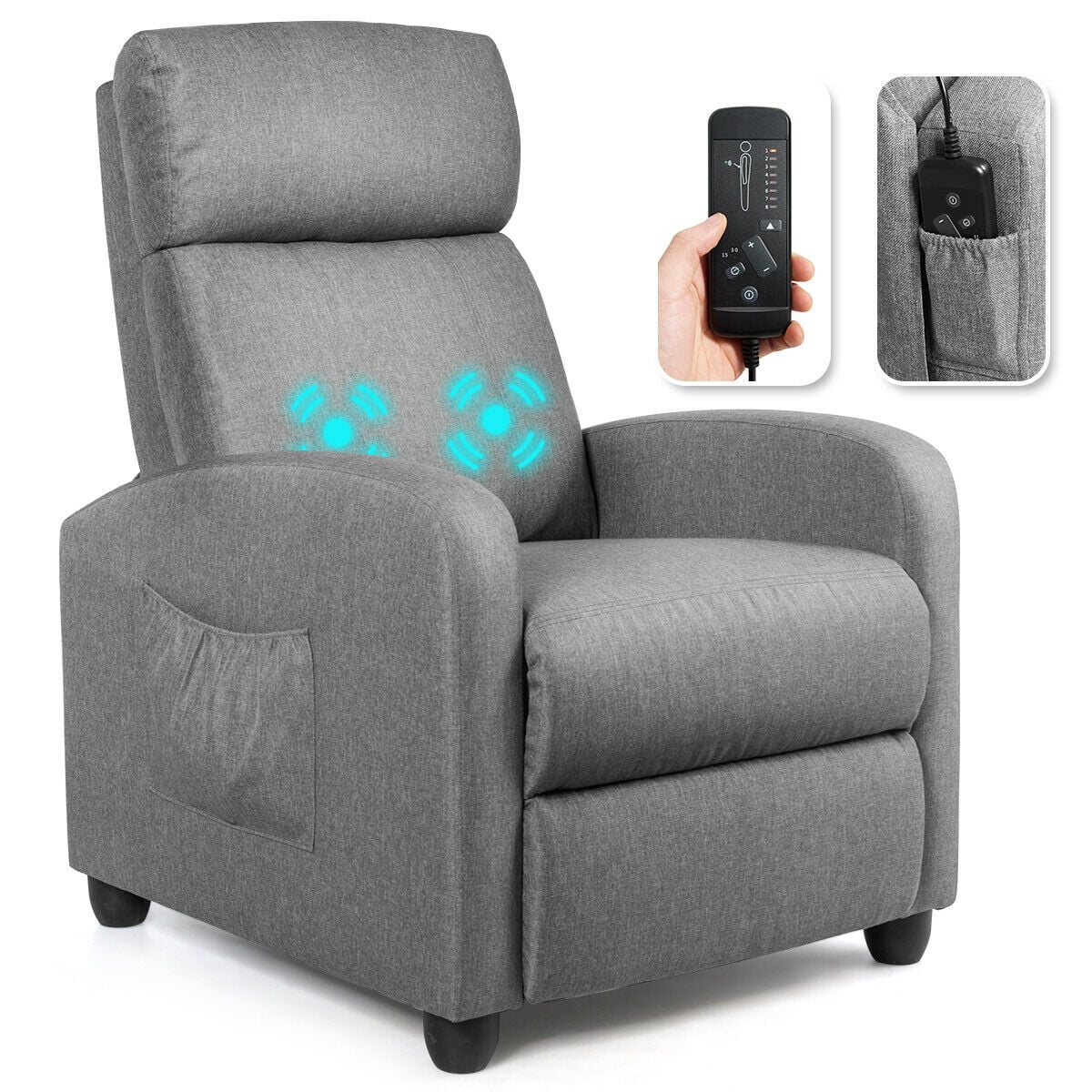 Gymax Massage Recliner Chair Single Sofa PU Leather Padded Seat w/ Footrest Brown