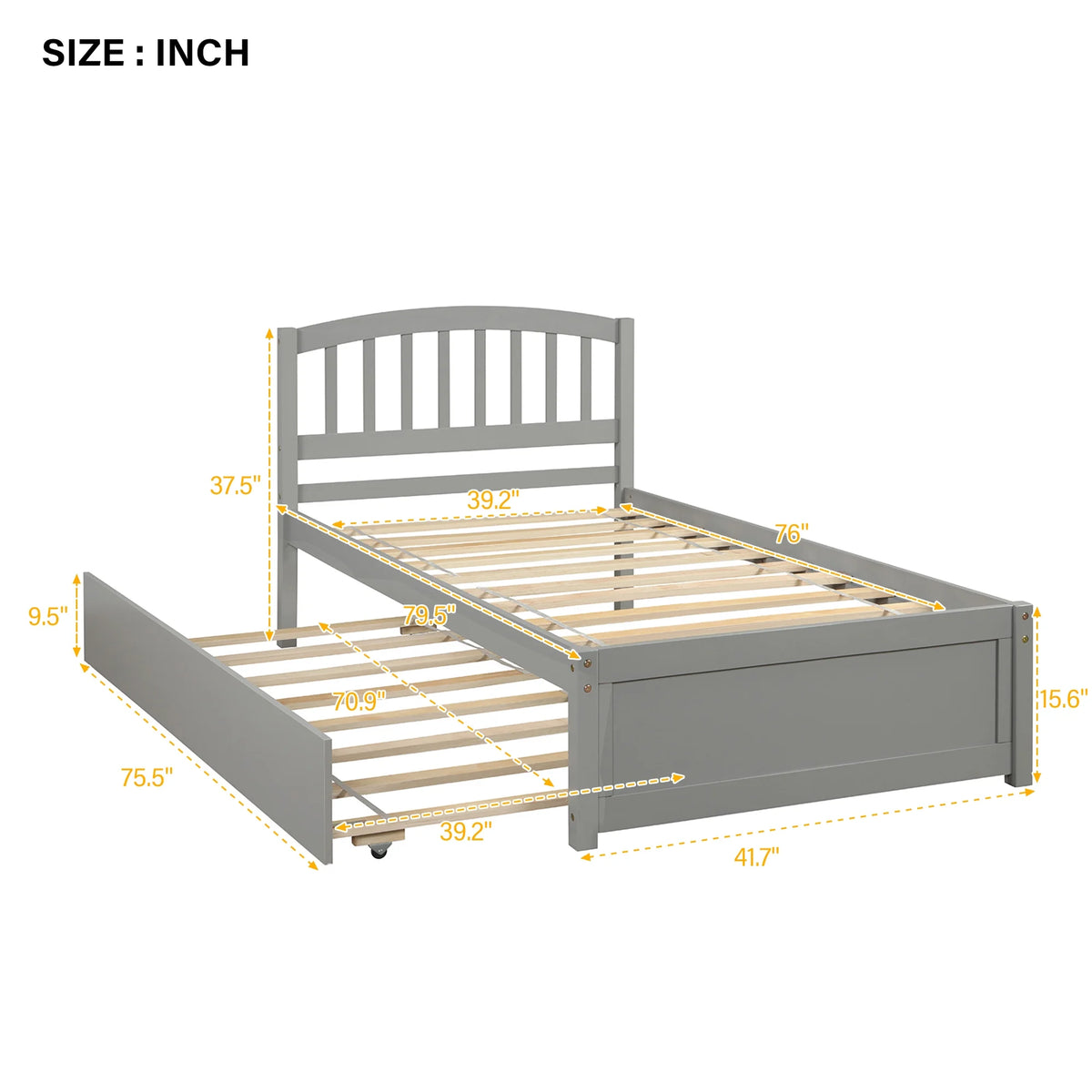 Aukfa Twin Platform Bed with Trundle - Trundle Bed with Headboard for Kids Teens - White