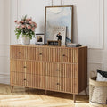 Oubayajia 7 Drawer Double Dresser, Fluted Chest of Drawers, Wood Storage Cabinet for Bedroom, Living Room, Hallway, Walnut