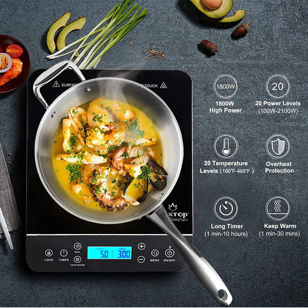 Duxtop Portable Induction Cooktop, Countertop Burner Induction Hot Plate with LCD Sensor Touch 1800 Watts, Silver 9600LS/BT-200DZ