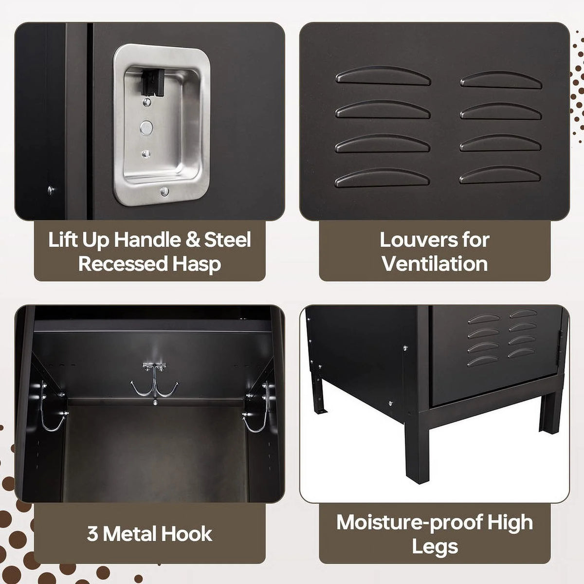 MIIIKO Metal Storage Locker, Industrial Storage Cabinet with Doors and Shelves, Stylish and Sturdy 6 Compartment with Lockable Doors, for Home Office, Club and Bar