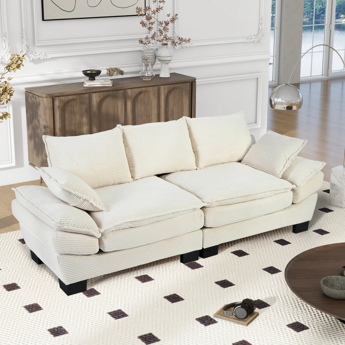 NYBOPAVIS 85.4" Corduroy Sofa, Oversized Loveseat Sofa Couch for Living Room Green