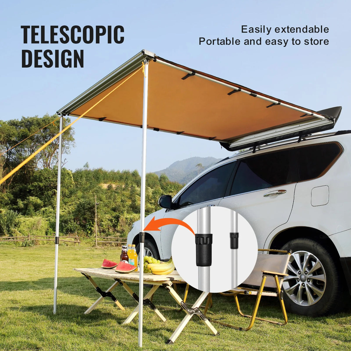 JWRWEF 6.5x8.2ft Car Side Awning, Waterproof SUV Truck Rooftop Tent Sunshade, 280G PU3000mm Fabric Outdoor Shelter, UV & Wind Resistant Camping Canopy with Carry Bag