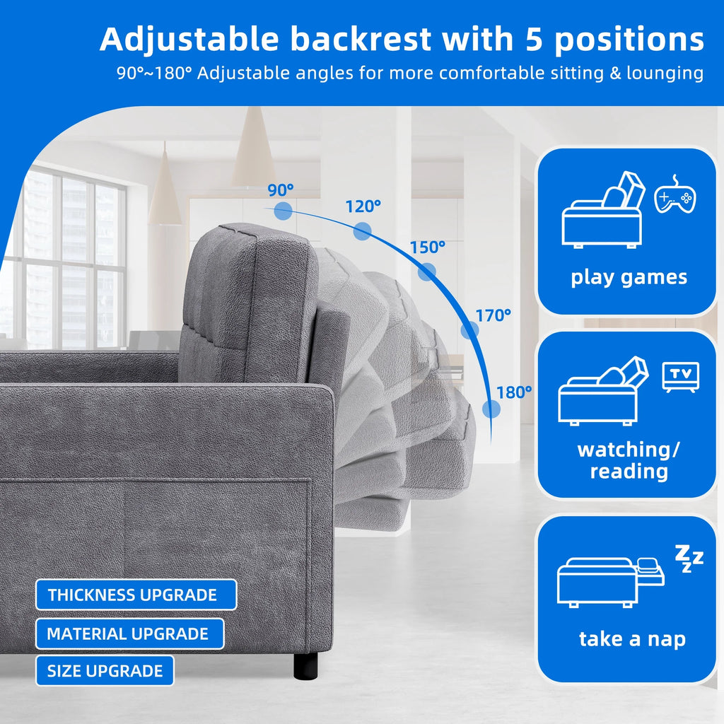 Dextrus  3-in-1 Convertible Futon Sofa Bed, Modern Sleeper Sofa with Pull-Out Bed for Small Place, Beige