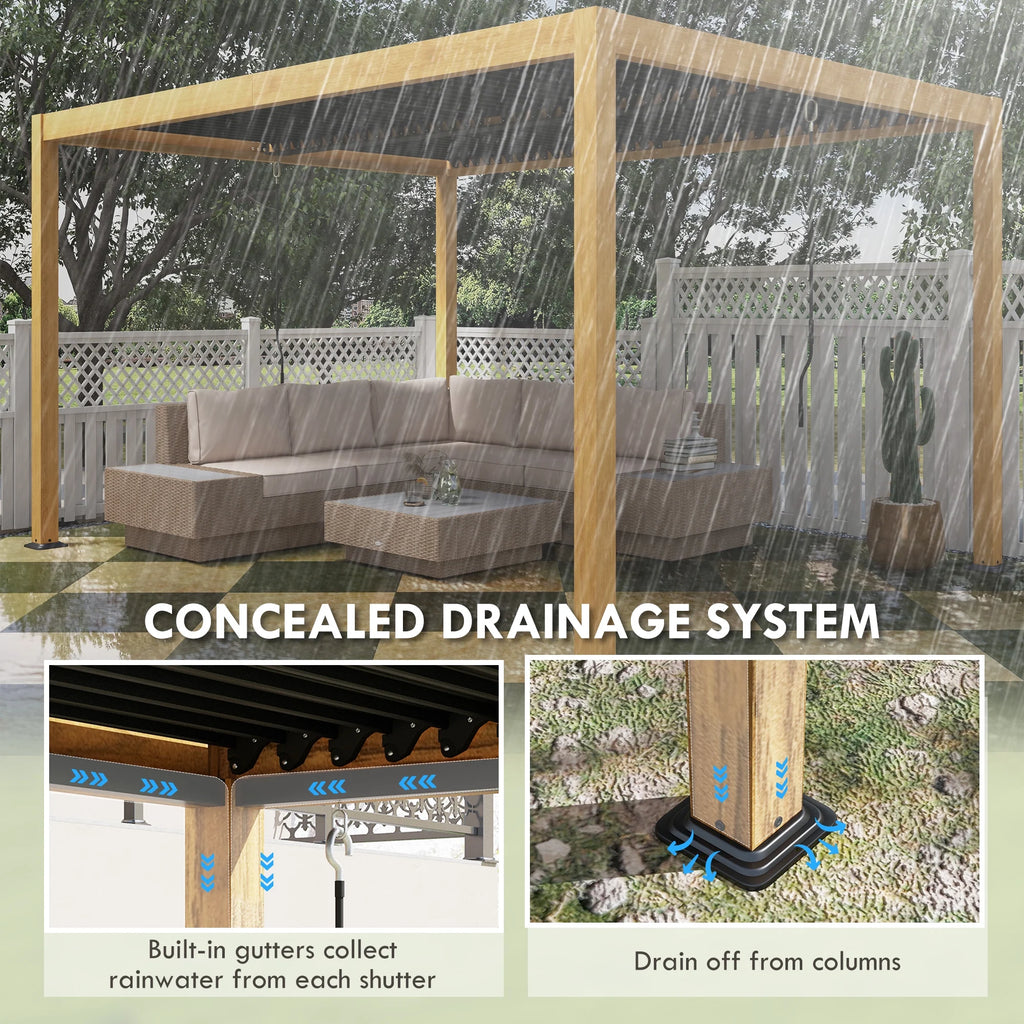Outsunny 10' x 13' Louvered Pergola with Adjustable Roof, Aluminum Hardtop Gazebo for Patio, Deck, Garden, Yard, Beach