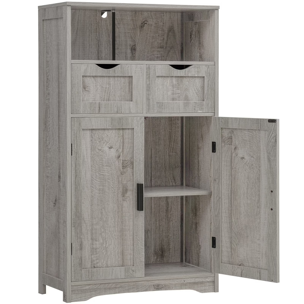 FANGSUM Rattan Storage Cabinet with 2 Drawers & 2 Shelves, Floor Cabinet for Living Room
